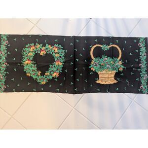 Vtg 1992 Nordic Traditions Christmas Holly Fabric Panel Black Holiday Home Decor